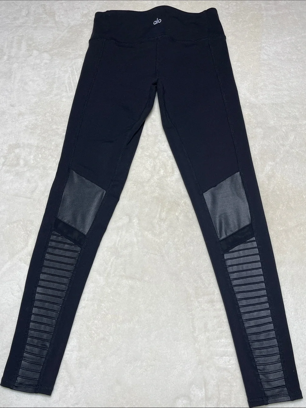 ALO Yoga Black Ribbed Moto-Panel Leggings Size Small